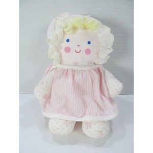 VTG Bantam Plush/Cloth Pink Girl Rattle Baby Doll Blonde Yarn Hair 6"
